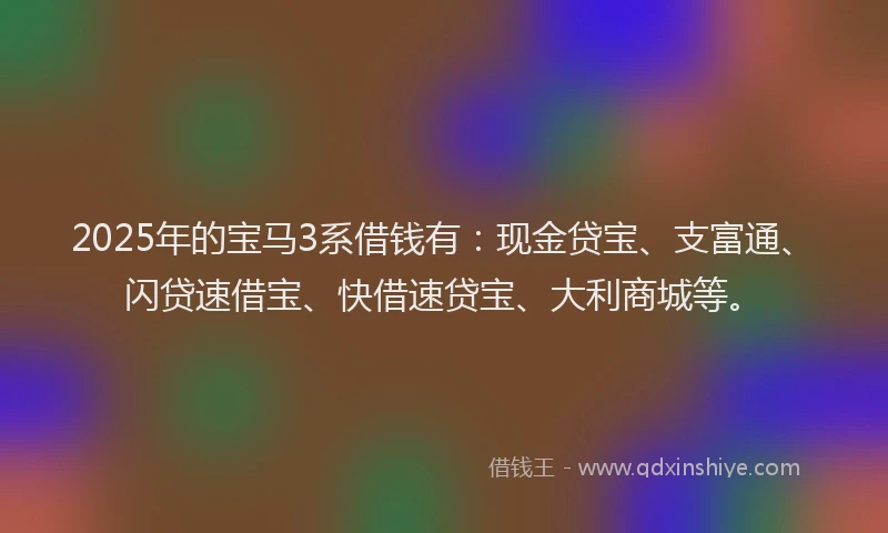 2025年的宝马3系借钱有：现金贷宝、支富通、闪贷速借宝、快借速贷宝、大利商城等。