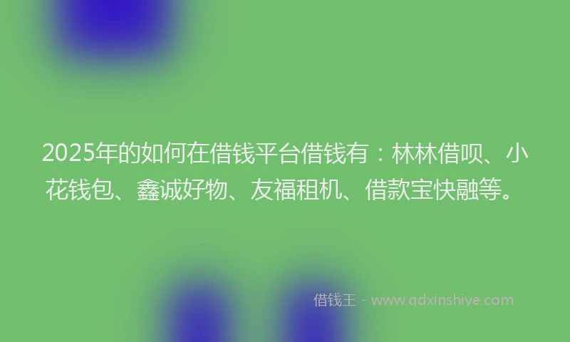 2025年的如何在借钱平台借钱有：林林借呗、小花钱包、鑫诚好物、友福租机、借款宝快融等。