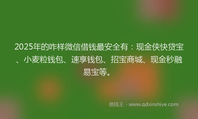 2025年的咋样微信借钱最安全有：现金侠快贷宝、小麦粒钱包、速享钱包、招宝商城、现金秒融易宝等。