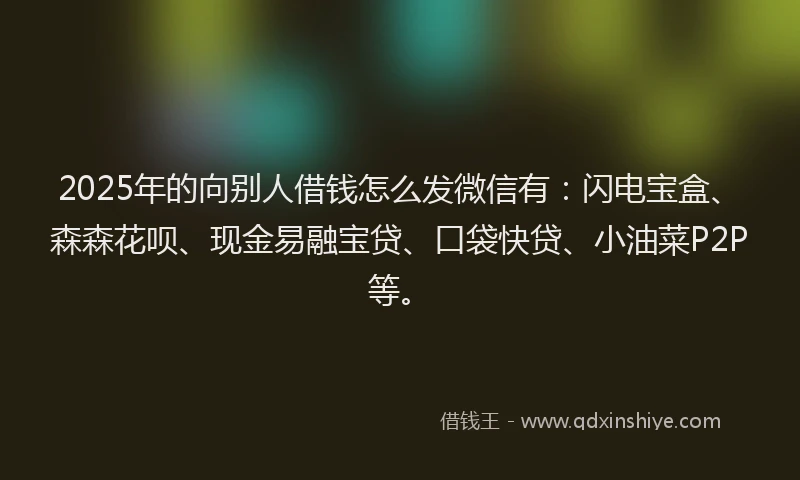 2025年的向别人借钱怎么发微信有：闪电宝盒、森森花呗、现金易融宝贷、口袋快贷、小油菜P2P等。