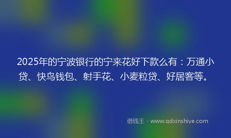 2025年的宁波银行的宁来花好下款么有：万通小贷、快鸟钱包、射手花、小麦粒贷、好居客等。