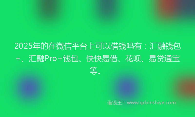 2025年的在微信平台上可以借钱吗有：汇融钱包+、汇融Pro+钱包、快快易借、花呗、易贷通宝等。