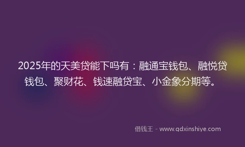 2025年的天美贷能下吗有：融通宝钱包、融悦贷钱包、聚财花、钱速融贷宝、小金象分期等。