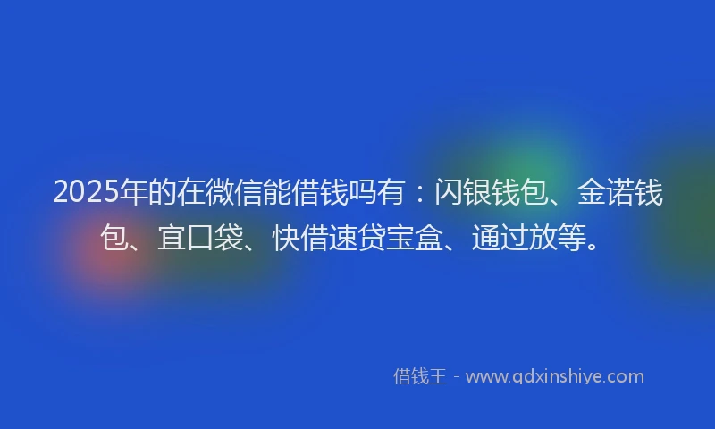 2025年的在微信能借钱吗有：闪银钱包、金诺钱包、宜口袋、快借速贷宝盒、通过放等。