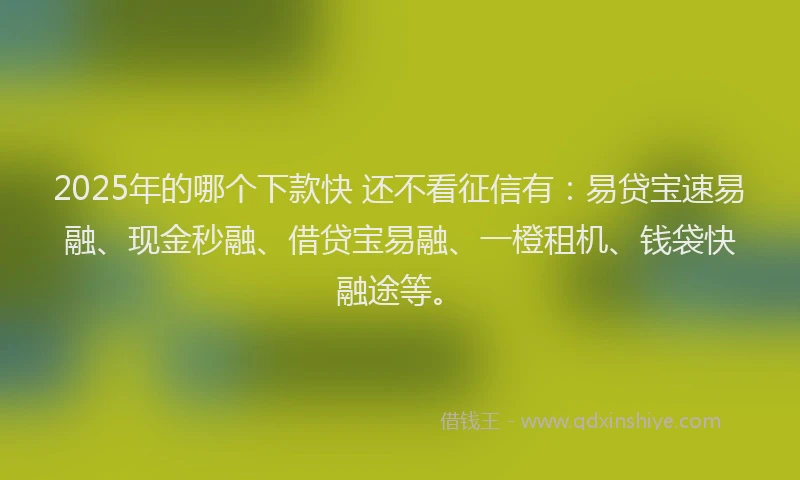 2025年的哪个下款快 还不看征信有：易贷宝速易融、现金秒融、借贷宝易融、一橙租机、钱袋快融途等。