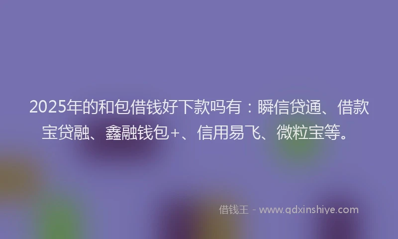 2025年的和包借钱好下款吗有：瞬信贷通、借款宝贷融、鑫融钱包+、信用易飞、微粒宝等。