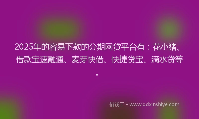 2025年的容易下款的分期网贷平台有：花小猪、借款宝速融通、麦芽快借、快捷贷宝、滴水贷等。
