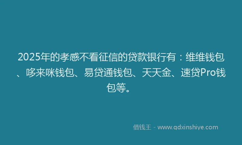 2025年的孝感不看征信的贷款银行有：维维钱包、哆来咪钱包、易贷通钱包、天天金、速贷Pro钱包等。