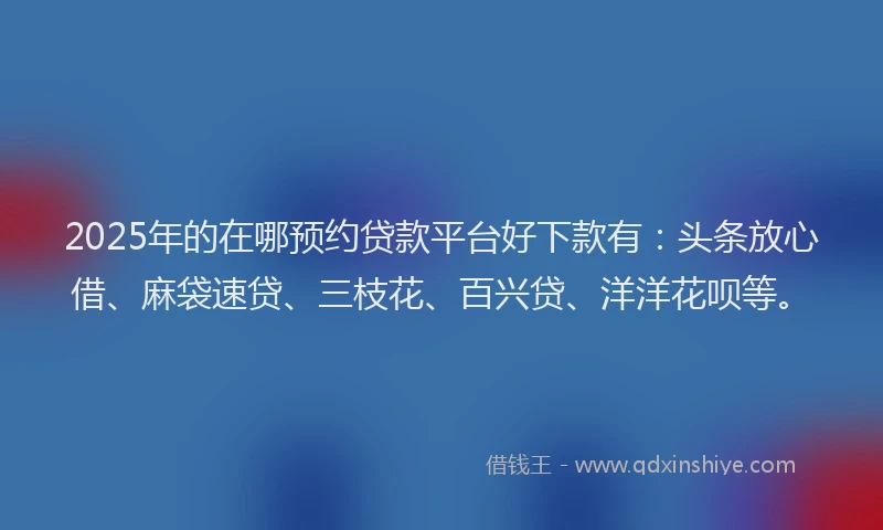 2025年的在哪预约贷款平台好下款有：头条放心借、麻袋速贷、三枝花、百兴贷、洋洋花呗等。