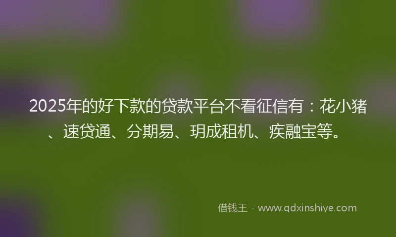 2025年的好下款的贷款平台不看征信有：花小猪、速贷通、分期易、玥成租机、疾融宝等。
