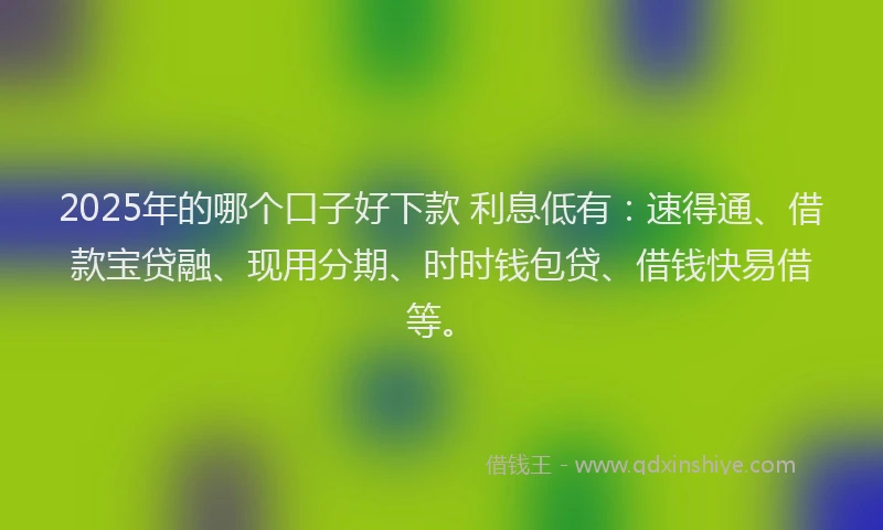 2025年的哪个口子好下款 利息低有：速得通、借款宝贷融、现用分期、时时钱包贷、借钱快易借等。