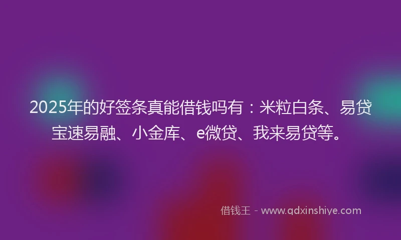 2025年的好签条真能借钱吗有：米粒白条、易贷宝速易融、小金库、e微贷、我来易贷等。