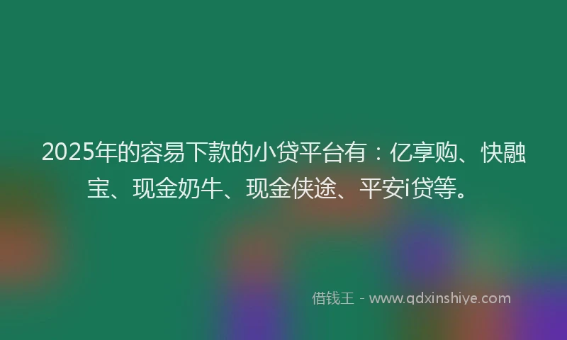2025年的容易下款的小贷平台有：亿享购、快融宝、现金奶牛、现金侠途、平安i贷等。