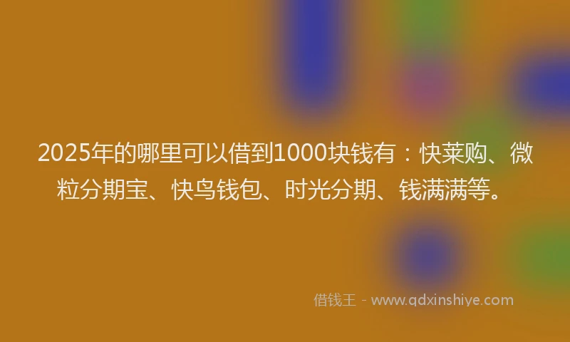 2025年的哪里可以借到1000块钱有：快莱购、微粒分期宝、快鸟钱包、时光分期、钱满满等。