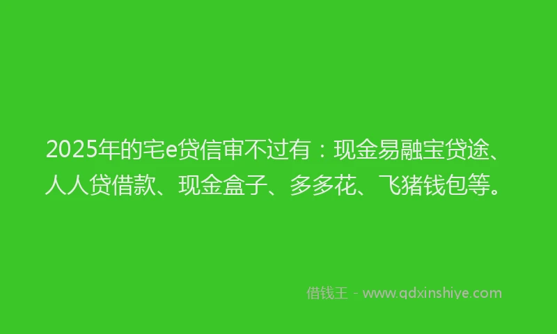 2025年的宅e贷信审不过有：现金易融宝贷途、人人贷借款、现金盒子、多多花、飞猪钱包等。