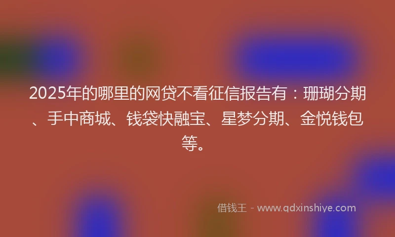 2025年的哪里的网贷不看征信报告有：珊瑚分期、手中商城、钱袋快融宝、星梦分期、金悦钱包等。