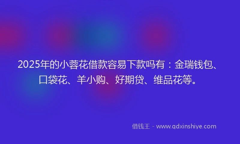 2025年的小蓉花借款容易下款吗有：金瑞钱包、口袋花、羊小购、好期贷、维品花等。