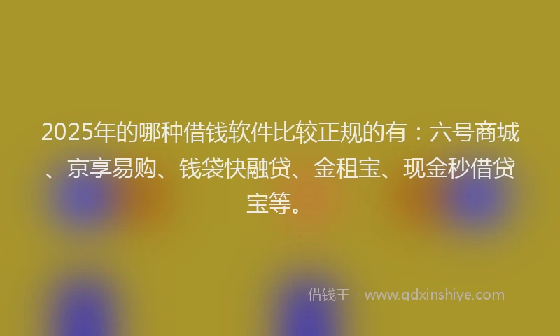 2025年的哪种借钱软件比较正规的有：六号商城、京享易购、钱袋快融贷、金租宝、现金秒借贷宝等。