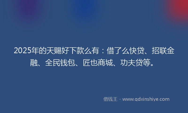 2025年的天赐好下款么有：借了么快贷、招联金融、全民钱包、匠也商城、功夫贷等。