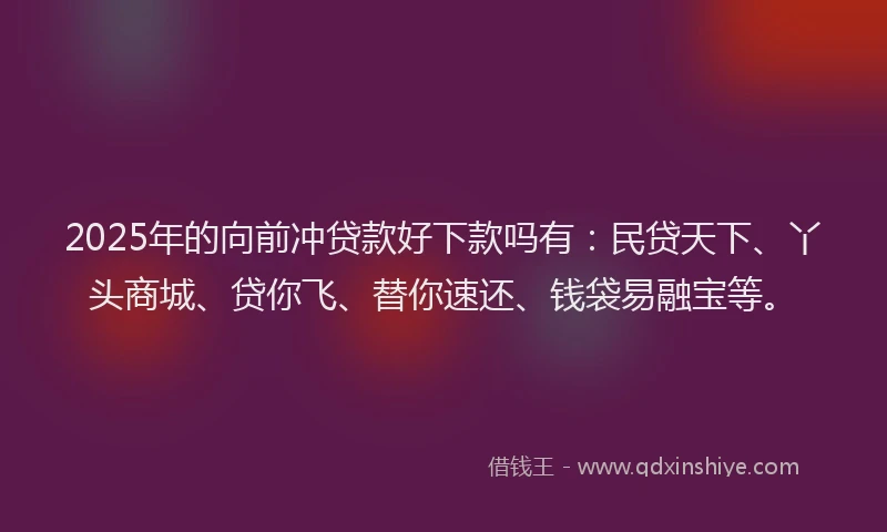 2025年的向前冲贷款好下款吗有：民贷天下、丫头商城、贷你飞、替你速还、钱袋易融宝等。