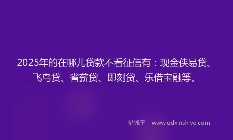 2025年的在哪儿贷款不看征信有：现金侠易贷、飞鸟贷、省薪贷、即刻贷、乐借宝融等。