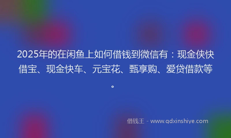 2025年的在闲鱼上如何借钱到微信有：现金侠快借宝、现金快车、元宝花、甄享购、爱贷借款等。