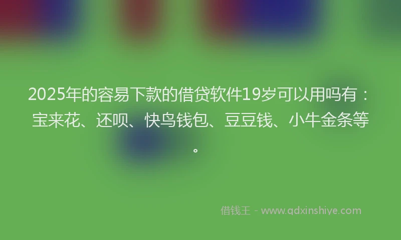 2025年的容易下款的借贷软件19岁可以用吗有：宝来花、还呗、快鸟钱包、豆豆钱、小牛金条等。