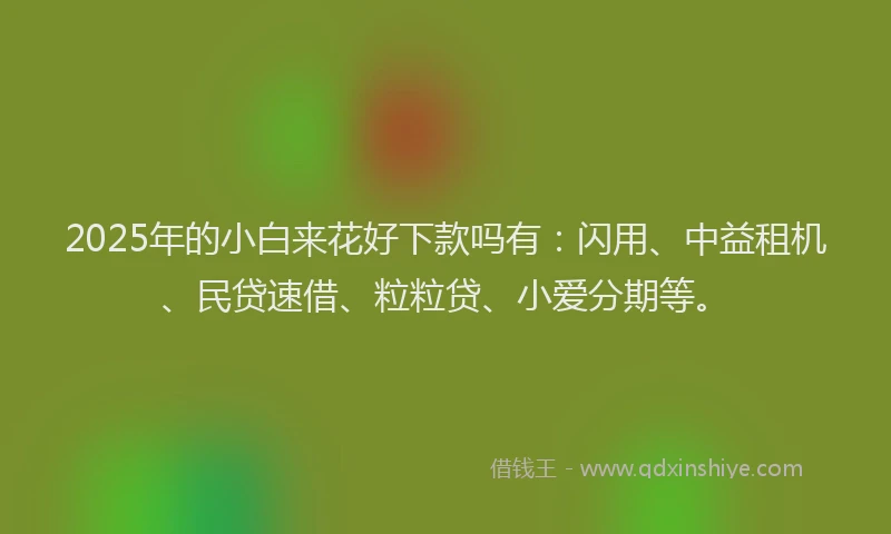 2025年的小白来花好下款吗有：闪用、中益租机、民贷速借、粒粒贷、小爱分期等。