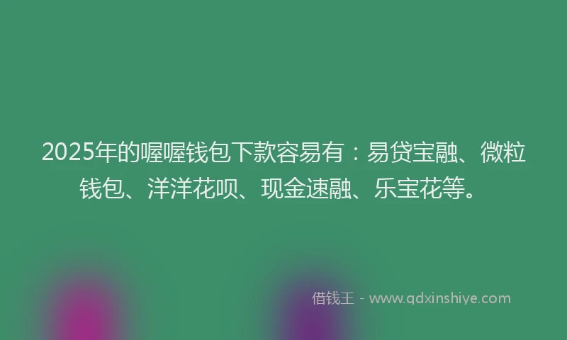 2025年的喔喔钱包下款容易有：易贷宝融、微粒钱包、洋洋花呗、现金速融、乐宝花等。