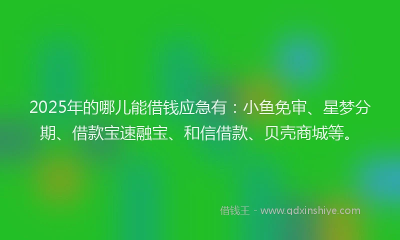 2025年的哪儿能借钱应急有：小鱼免审、星梦分期、借款宝速融宝、和信借款、贝壳商城等。