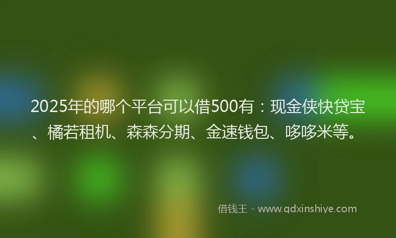 2025年的哪个平台可以借500有：现金侠快贷宝、橘若租机、森森分期、金速钱包、哆哆米等。
