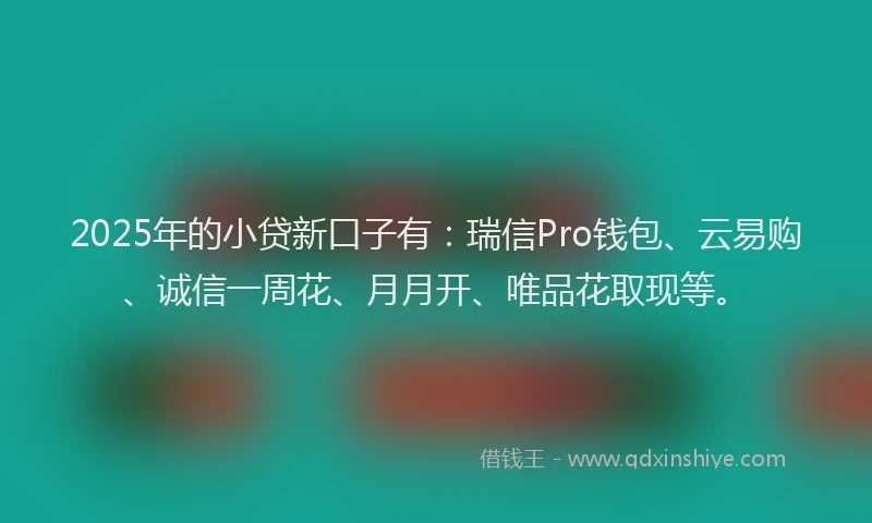 2025年的小贷新口子有：瑞信Pro钱包、云易购、诚信一周花、月月开、唯品花取现等。