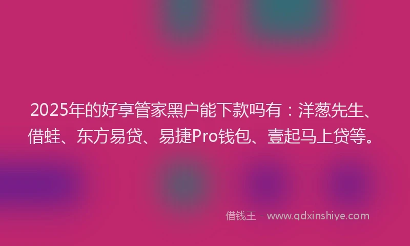 2025年的好享管家黑户能下款吗有：洋葱先生、借蛙、东方易贷、易捷Pro钱包、壹起马上贷等。