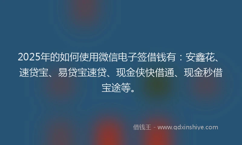 2025年的如何使用微信电子签借钱有：安鑫花、速贷宝、易贷宝速贷、现金侠快借通、现金秒借宝途等。
