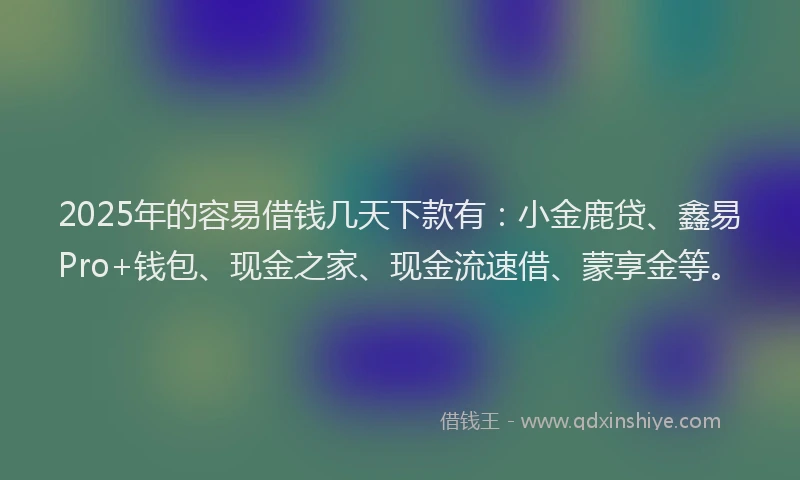 2025年的容易借钱几天下款有：小金鹿贷、鑫易Pro+钱包、现金之家、现金流速借、蒙享金等。