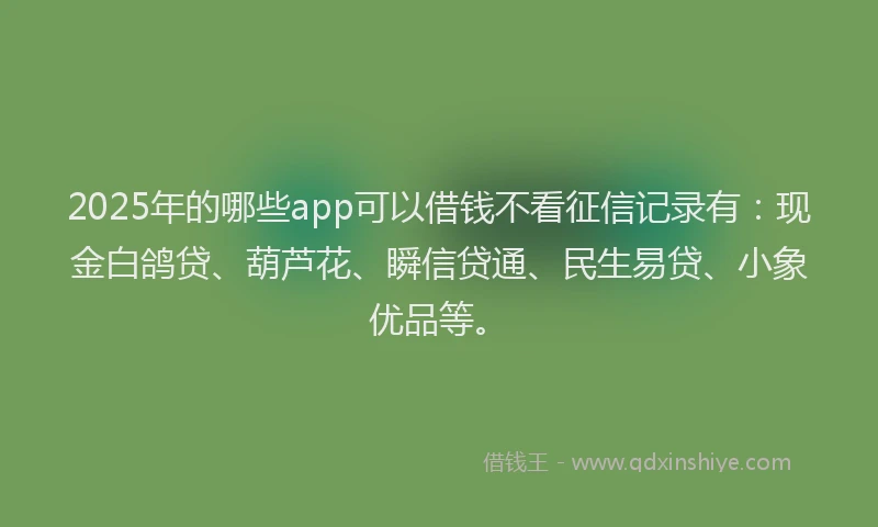 2025年的哪些app可以借钱不看征信记录有：现金白鸽贷、葫芦花、瞬信贷通、民生易贷、小象优品等。