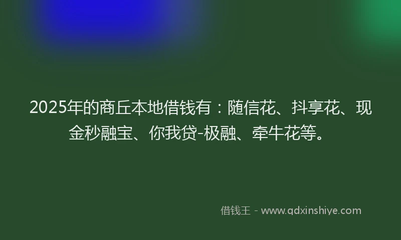 2025年的商丘本地借钱有：随信花、抖享花、现金秒融宝、你我贷-极融、牵牛花等。