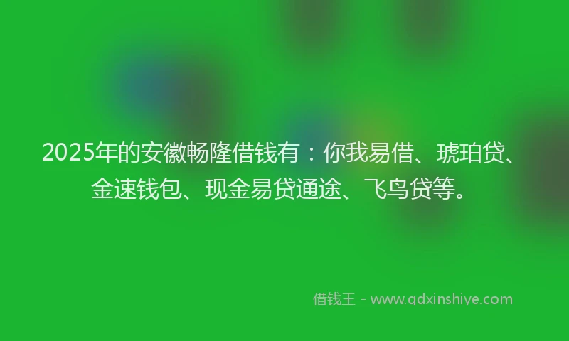 2025年的安徽畅隆借钱有：你我易借、琥珀贷、金速钱包、现金易贷通途、飞鸟贷等。