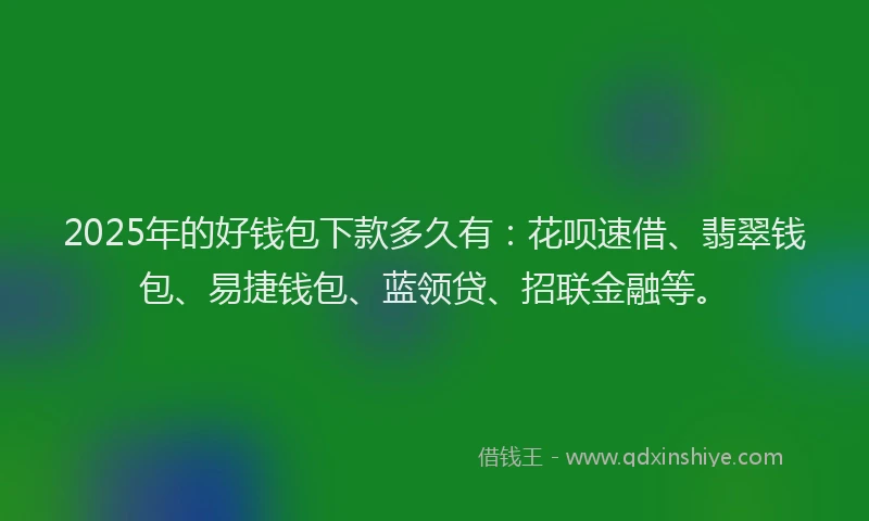 2025年的好钱包下款多久有：花呗速借、翡翠钱包、易捷钱包、蓝领贷、招联金融等。