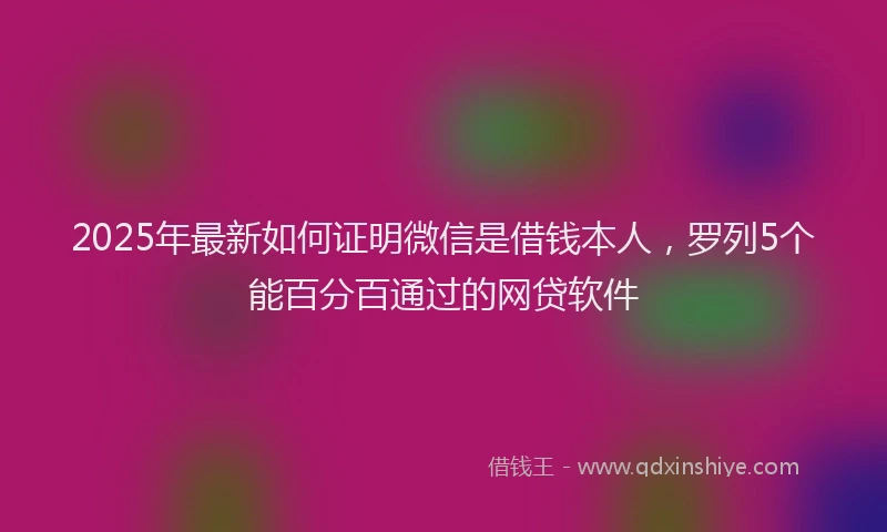 2025年最新如何证明微信是借钱本人，罗列5个能百分百通过的网贷软件