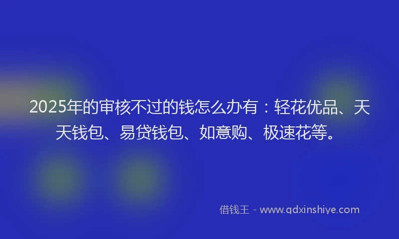 2025年的审核不过的钱怎么办有：轻花优品、天天钱包、易贷钱包、如意购、极速花等。