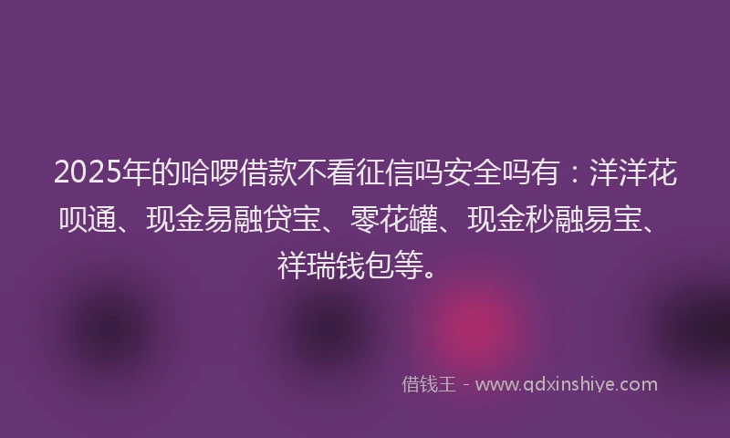 2025年的哈啰借款不看征信吗安全吗有：洋洋花呗通、现金易融贷宝、零花罐、现金秒融易宝、祥瑞钱包等。