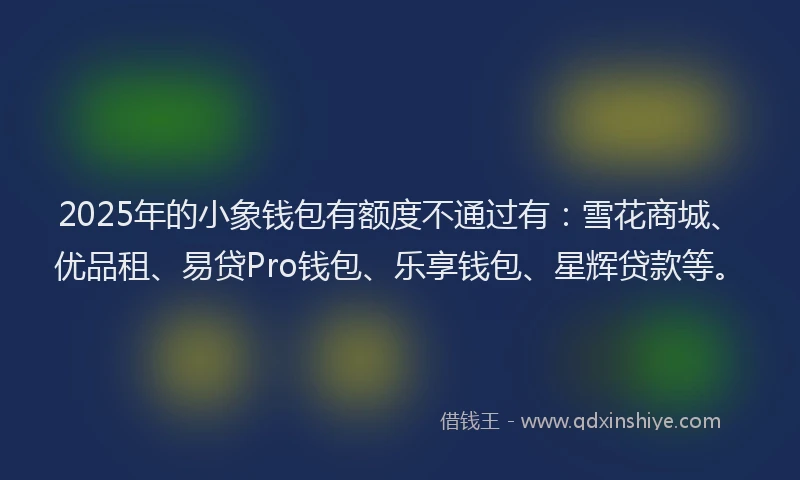 2025年的小象钱包有额度不通过有：雪花商城、优品租、易贷Pro钱包、乐享钱包、星辉贷款等。