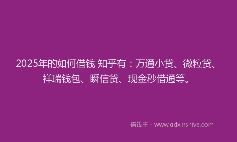 2025年的如何借钱 知乎有：万通小贷、微粒贷、祥瑞钱包、瞬信贷、现金秒借通等。
