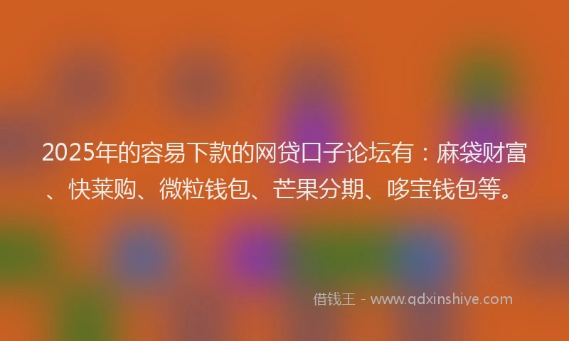 2025年的容易下款的网贷口子论坛有：麻袋财富、快莱购、微粒钱包、芒果分期、哆宝钱包等。