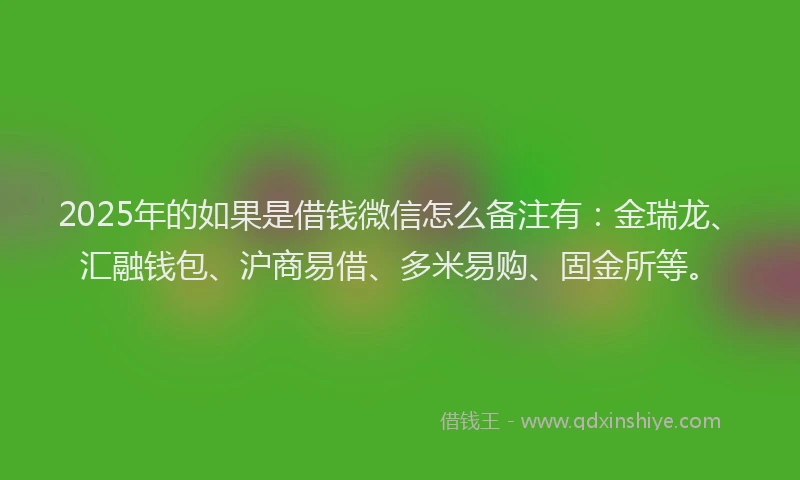 2025年的如果是借钱微信怎么备注有：金瑞龙、汇融钱包、沪商易借、多米易购、固金所等。