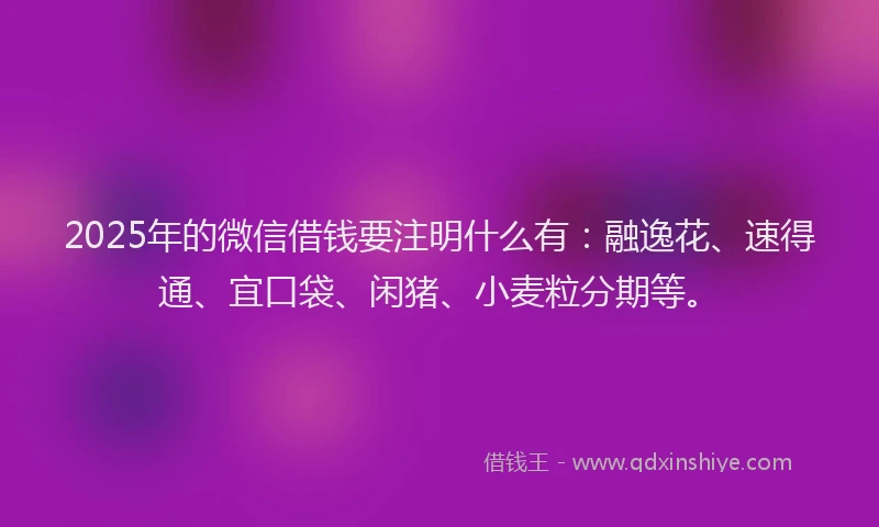 2025年的微信借钱要注明什么有：融逸花、速得通、宜口袋、闲猪、小麦粒分期等。