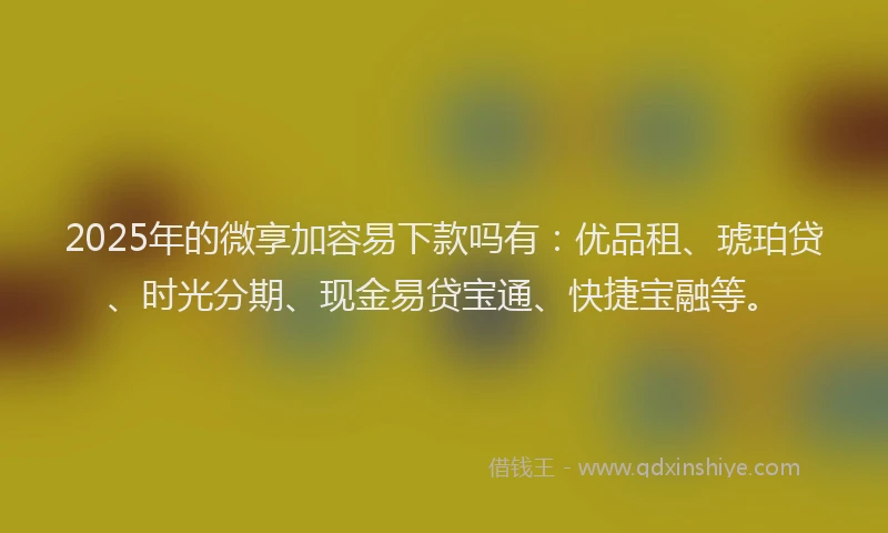 2025年的微享加容易下款吗有：优品租、琥珀贷、时光分期、现金易贷宝通、快捷宝融等。