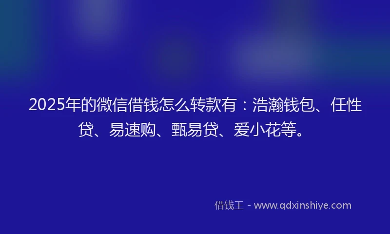 2025年的微信借钱怎么转款有：浩瀚钱包、任性贷、易速购、甄易贷、爱小花等。