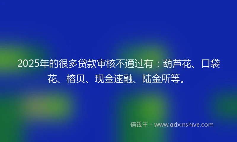 2025年的很多贷款审核不通过有：葫芦花、口袋花、榕贝、现金速融、陆金所等。